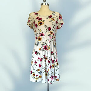 BOBBIE BROOKS womens white with colored floral dress with lace cutout